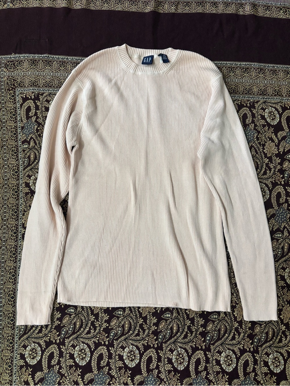 GAP Women's Light Cream Ribbed Crewneck Sweater